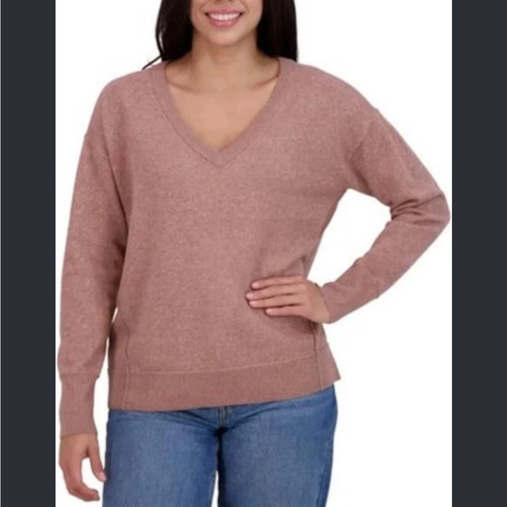 Lucky Brand V-Neck Sweater Rose Pink Fall Minimalist Small